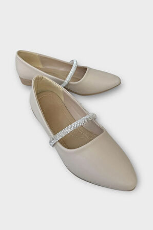 Kadın Bantlı Taş Detay Babet Ayakkabı BEJ