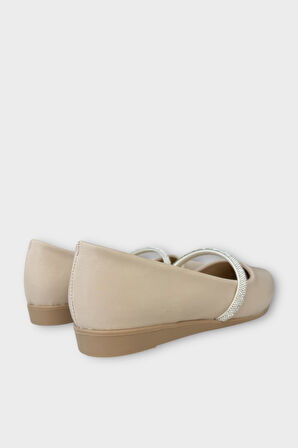 Kadın Bantlı Taş Detay Babet Ayakkabı BEJ