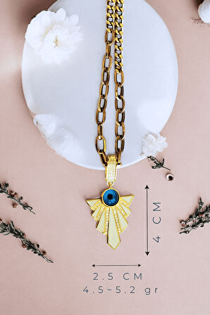 Beyaz Yükselen Nazar Boncuğu Gold Klipsli Kolye Ucu & Ajda Bilezik Charm | 925 Ayar Gümüş