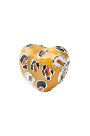 Turuncu Benekli Leopar Kalp Charm