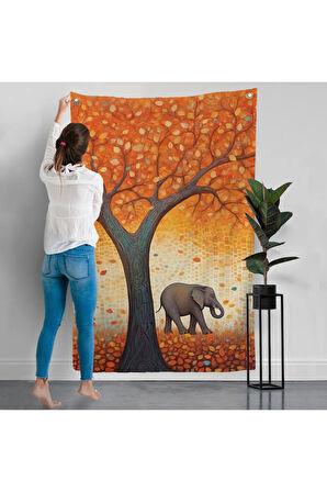 Portakal Ağacı ve Altındaki Fil Duvar Örtüsü-7513