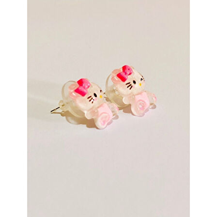 Hello Kitty Pembe Hello Kitty Pembe  Kalpli Küpe 2'li Genç ve Çocuk Küpesi Hediyelik Aksesuar Şık Takı