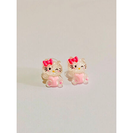 Hello Kitty Pembe Hello Kitty Pembe  Kalpli Küpe 2'li Genç ve Çocuk Küpesi Hediyelik Aksesuar Şık Takı