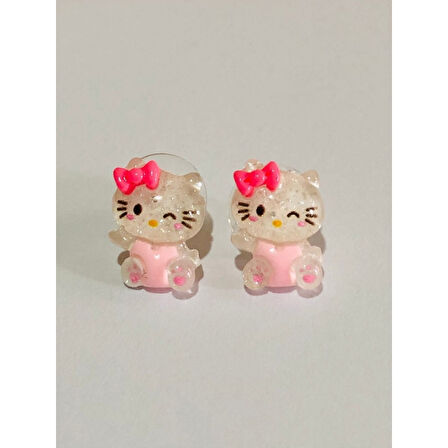 Hello Kitty Pembe Hello Kitty Pembe  Kalpli Küpe 2'li Genç ve Çocuk Küpesi Hediyelik Aksesuar Şık Takı
