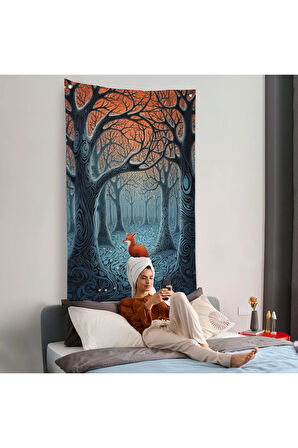 Soyut Ormandaki Sarı Tilki Duvar Örtüsü-7514