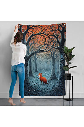 Soyut Ormandaki Sarı Tilki Duvar Örtüsü-7514