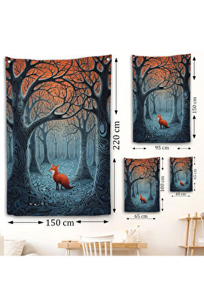 Soyut Ormandaki Sarı Tilki Duvar Örtüsü-7514