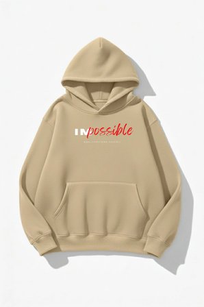 Unisex Yumuşak Dokulu Impossible Baskılı Tasarım Oversize 3 İplik Hoodie Sweatshirt