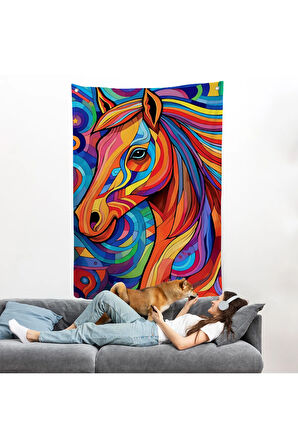 Renkli Soyut At Duvar Örtüsü-7515