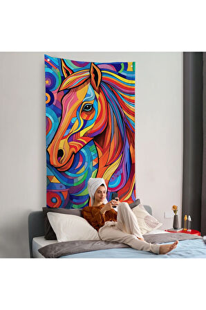 Renkli Soyut At Duvar Örtüsü-7515