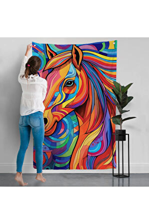 Renkli Soyut At Duvar Örtüsü-7515