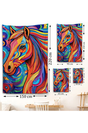 Renkli Soyut At Duvar Örtüsü-7515