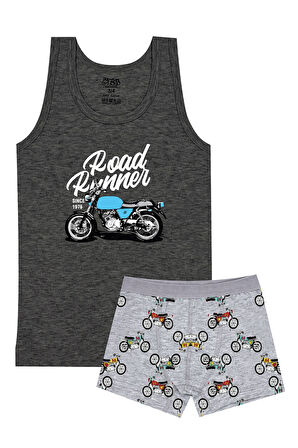Öts Erkek Çocuk Atlet Boxer Likralı Antrasit Motosiklet (%96 Pamuk - %4 Elastan)