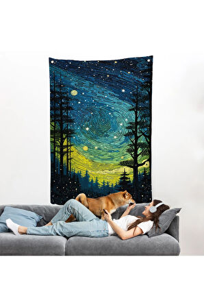 Vincent van Gogh Tarzı Yıldızlı Gece Duvar Örtüsü-7518