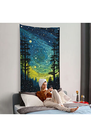 Vincent van Gogh Tarzı Yıldızlı Gece Duvar Örtüsü-7518