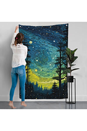 Vincent van Gogh Tarzı Yıldızlı Gece Duvar Örtüsü-7518