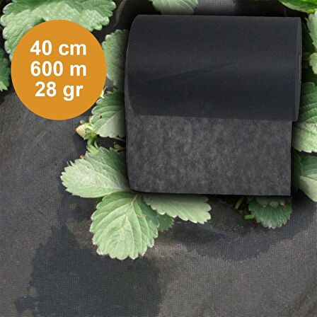 40cmX600M SİYAH TEKSTİL MULCH SİYAH AGRİL 28 GR TARIMSAL OT ÖRTÜSÜ ISI DON PERDESİ KARPUZ ÇİLEK ÖRTÜSÜ, SERA TOPRAK ÖRTÜSÜ
