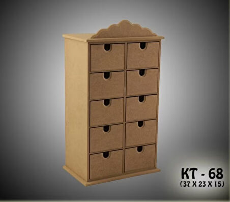 Ahşap Boyanabilir 10 Çekmeceli Takı-makyaj-aksesuar Dekoratif Organizer Kutu