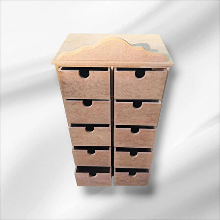 Ahşap Boyanabilir 10 Çekmeceli Takı-makyaj-aksesuar Dekoratif Organizer Kutu