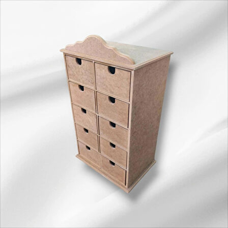 Ahşap Boyanabilir 10 Çekmeceli Takı-makyaj-aksesuar Dekoratif Organizer Kutu