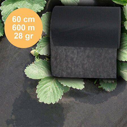 60cmX600M SİYAH TEKSTİL MULCH SİYAH AGRİL 28 GR TARIMSAL OT ÖRTÜSÜ ISI DON PERDESİ KARPUZ ÇİLEK ÖRTÜSÜ, SERA TOPRAK ÖRTÜSÜ