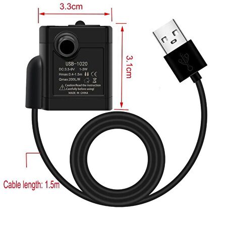 Usb Mini Akvaryum 3.5/9V  1-3W Dalgıç Su Pompası 