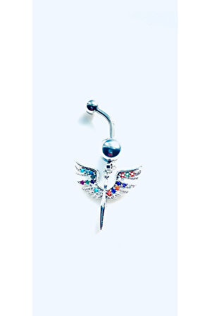 316 L Cerrahi Çelik Melek Renkli Zirkon Taşlı Göbek Piercing