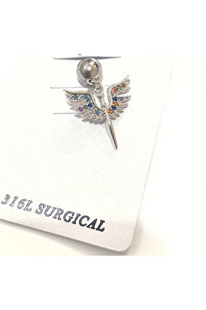 316 L Cerrahi Çelik Melek Renkli Zirkon Taşlı Göbek Piercing