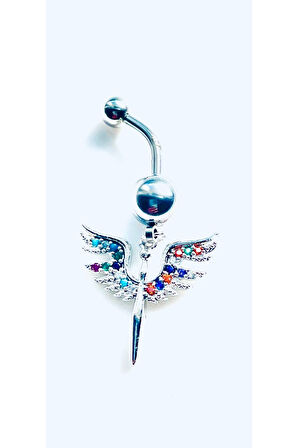 316 L Cerrahi Çelik Melek Renkli Zirkon Taşlı Göbek Piercing