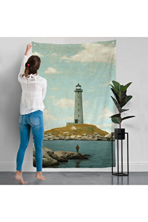 Deniz Fenerini İzleyen Yalnız Adam Duvar Örtüsü-7521