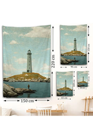 Deniz Fenerini İzleyen Yalnız Adam Duvar Örtüsü-7521