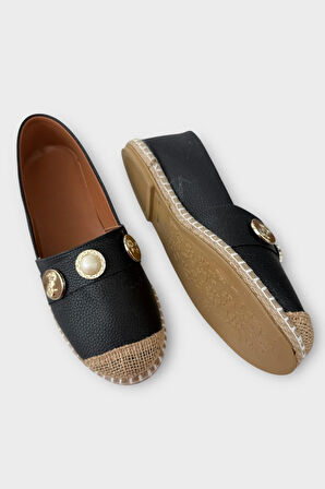 Kadın Espadril Tokalı Babet Ayakkabı SİYAH