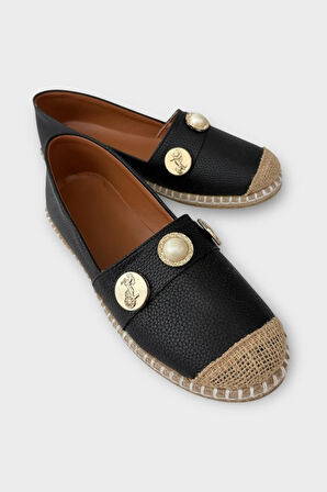 Kadın Espadril Tokalı Babet Ayakkabı SİYAH