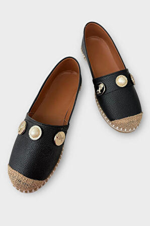 Kadın Espadril Tokalı Babet Ayakkabı SİYAH