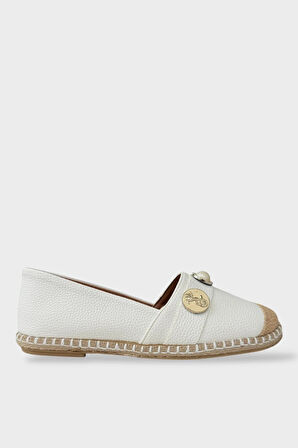 Kadın Espadril Tokalı Babet Ayakkabı BEYAZ