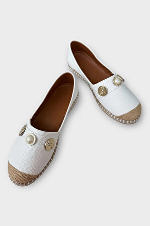 Kadın Espadril Tokalı Babet Ayakkabı BEYAZ