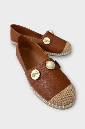 Kadın Espadril Tokalı Babet Ayakkabı TABA