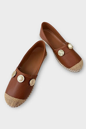 Kadın Espadril Tokalı Babet Ayakkabı TABA