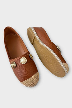 Kadın Espadril Tokalı Babet Ayakkabı TABA