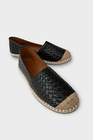 Kadın Espadril Desenli Babet Ayakkabı SİYAH