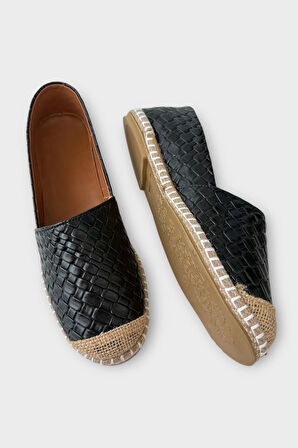 Kadın Espadril Desenli Babet Ayakkabı SİYAH