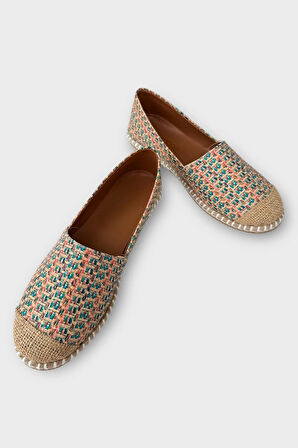 Kadın Espadril Desenli Babet Ayakkabı BEJ