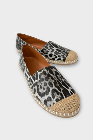 Kadın Espadril Desenli Babet Ayakkabı SİYAH - BEYAZ