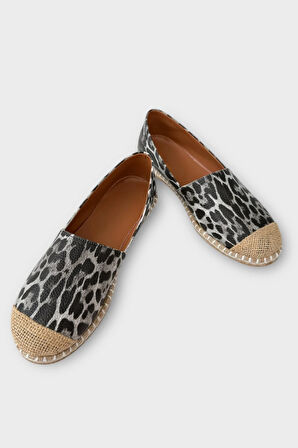 Kadın Espadril Desenli Babet Ayakkabı SİYAH - BEYAZ