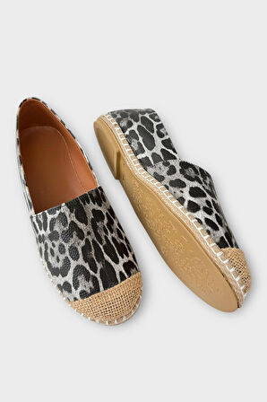 Kadın Espadril Desenli Babet Ayakkabı SİYAH - BEYAZ