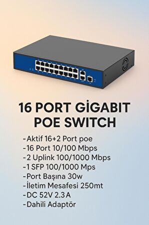 Combo 16 Port 10/100/1000mbps 16+2 Gigabit Poe Switch