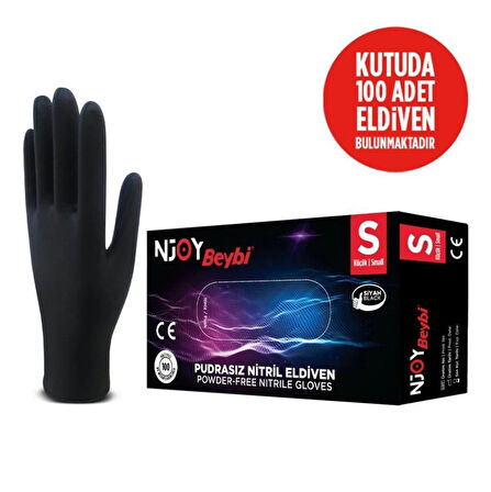 Beybi Njoy Nitril Siyah Pudrasız Eldiven 100' lü Paket Small 