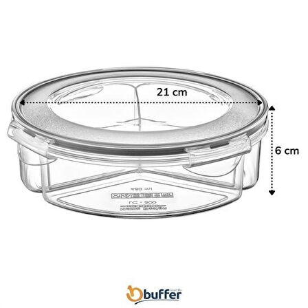 CT-STONES® 3 Bölmeli Sızdırmaz Contalı Kilitli Kapaklı 1,35 Litre yuvarlak Erzak Saklama Kabı LC-500