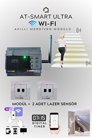 16 Kanal AT-Smart Ultra WIFI Akıllı Merdiven Modülü+2 Adet Profesyonel LAZER Sensör