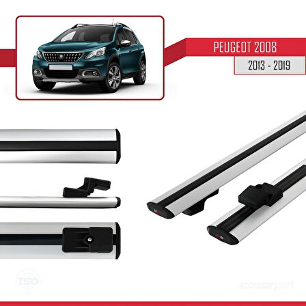 Peugeot 2008 (A94) 2013-2019 Arası ile Uyumlu BASIC Model Ara Atkı Tavan Barı Gri 2 Adet